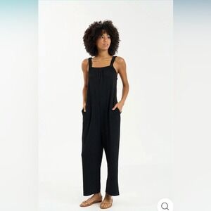 Sundays by wearesundays Black Textured Wide Leg Jumpsuit Small Relaxed Fit